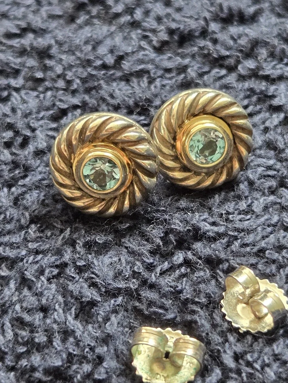 David Yurman sterling silver and 14k gold blue topaz cookie stud earrings